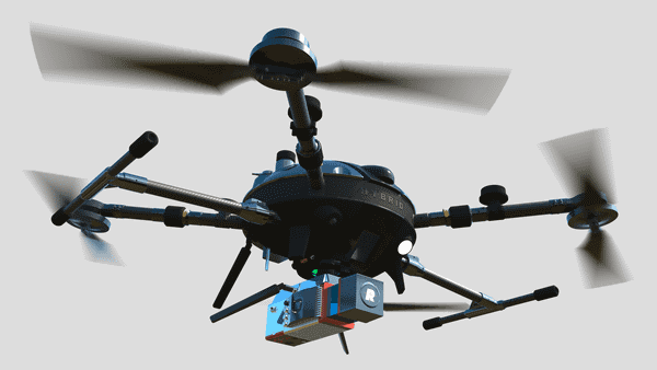 ドローン アミューズワンセルフ、軽量グリーンレーザースキャナとバッテリーを