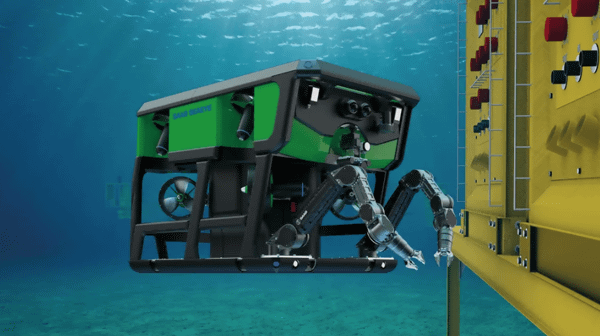 水中で作業する無人水中探査機の写真
