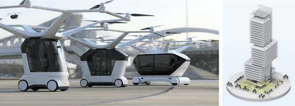 1人、2人、4人乗りのeVTOL／未来のビル