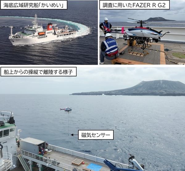 JDRONEなど4者、衛星通信を用いた無人ヘリの船上運用による火山島観測