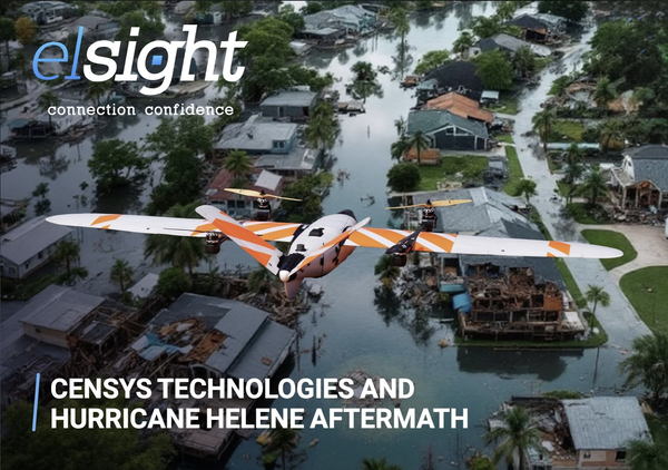 写真：浸水した町の上を飛行するドローン