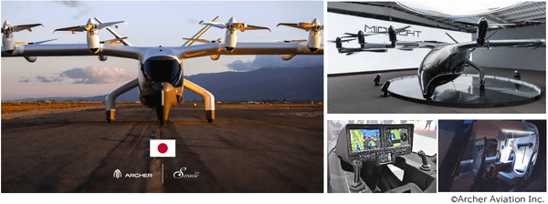 写真：滑走路の「Midnight」、「Midnight」の外観、操縦席、後部座席