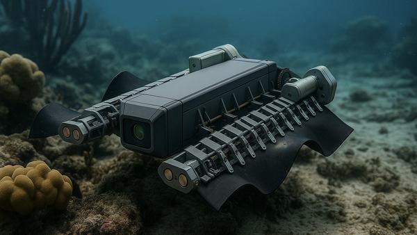 写真:水中を移動するヒレロボットのイメージ