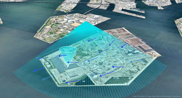 万博周辺の風の流れを可視化したイメージ図