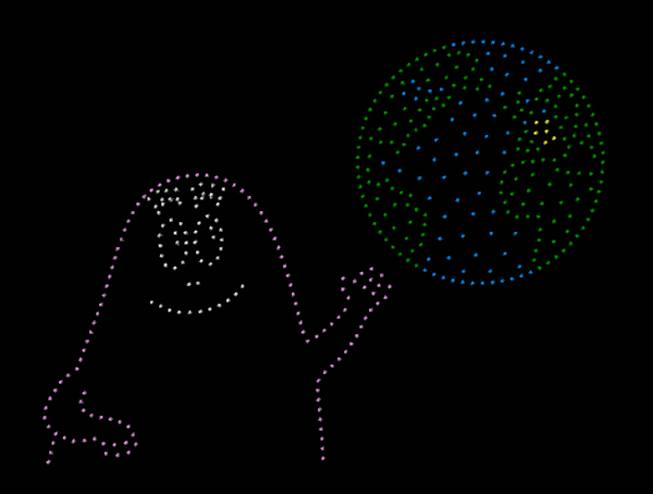 写真:ドローンショーで夜空に描かれたバーバパパと地球
