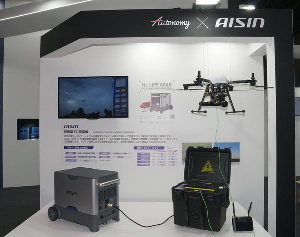 写真：可搬型FC発電機に接続された有線給電型ドローン「Surveyor-Ⅲ」