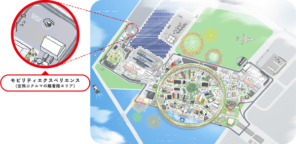 万博会場の地図に示されたモビリティエクスペリエンスの場所