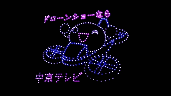写真:ドローンショーで夜空に描かれた、中京テレビのキャラクターのチュウキョ〜くん