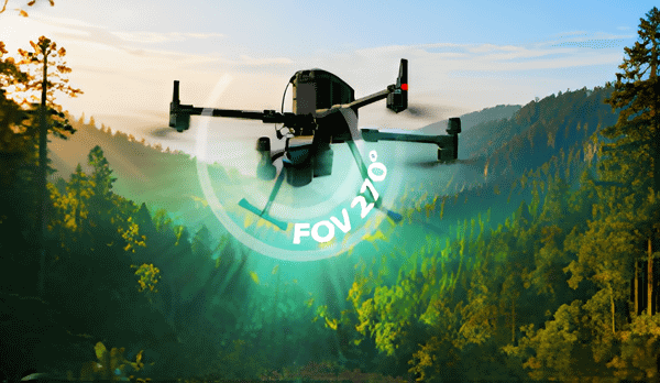 写真：LiAir X4を搭載したドローンが飛行するイメージ