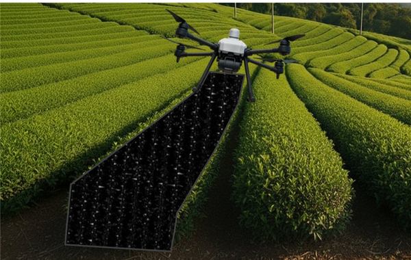 茶園の被覆作業を行うドローンのイメージ