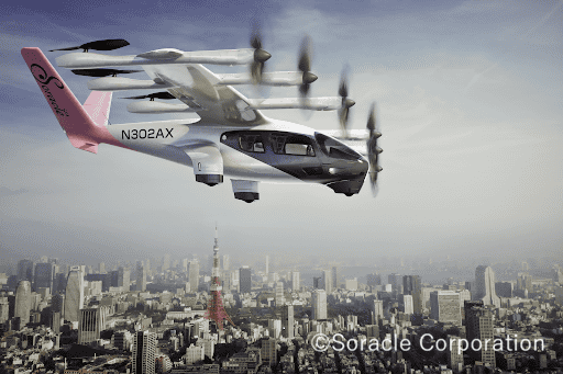 電動垂直離着陸機（eVTOL）「Midnight」が東京上空を飛行するイメージ