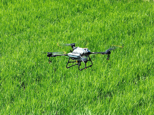 写真：圃場を飛行するドローン