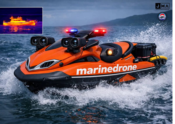 「マリンドローン」が水上を無人で走行する様子