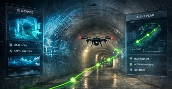 「実環境で取得したデータに基づき、空間理解から飛行制御までを統合的に実現」実証検証結果をもとにAIで解析・再構成した概念イメージ