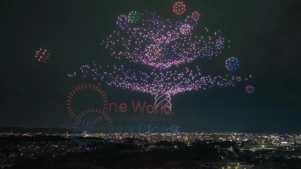 写真：ドローンショーで夜空に描かれた巨大な樹木
