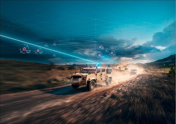 地上車両に搭載したTHORIS LCSがレーザーを照射するイメージ