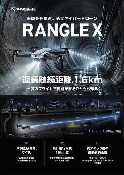 「Rangle X」告知画像（トンネル内を飛行するドローン）