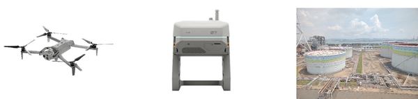 写真:Skydio X10、ドローンポート、燃料油タンク