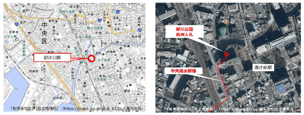 地図、航空写真：中央雨水幹線