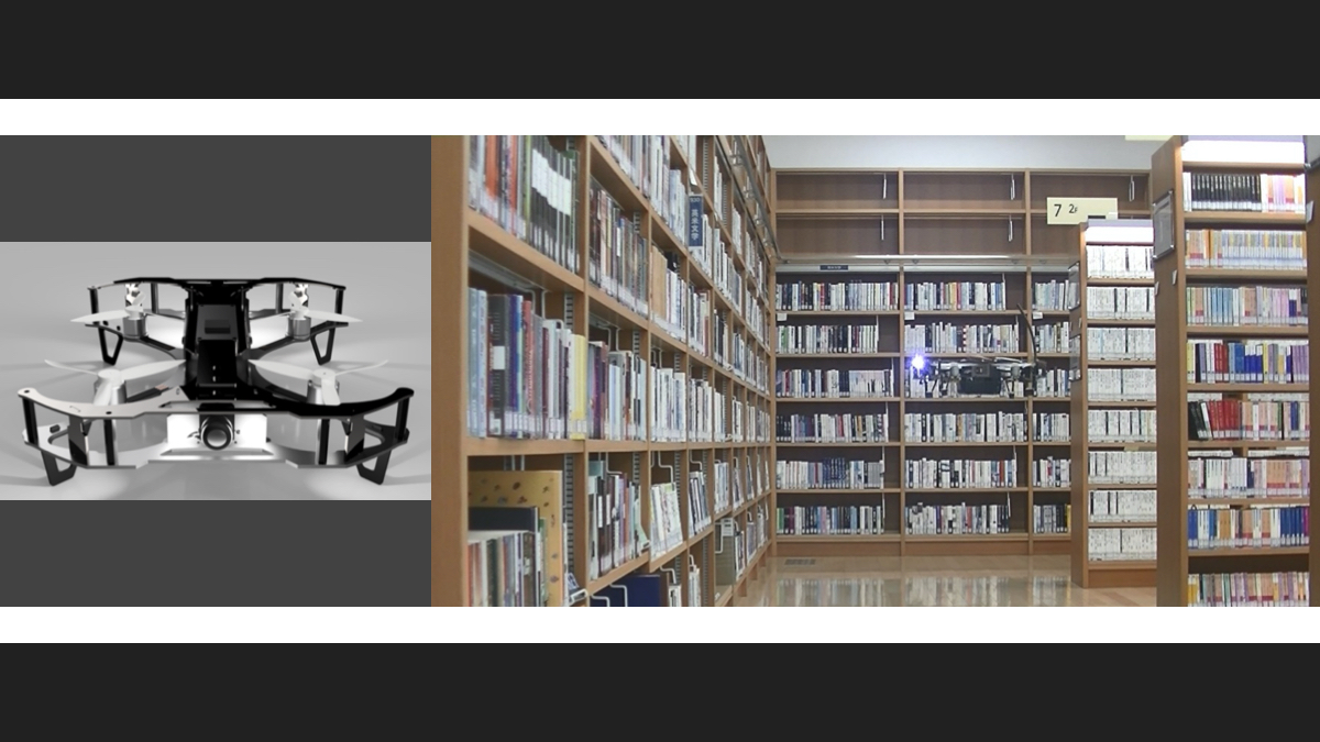 Liberaware、船橋市・西図書館の「AI蔵書点検システム」試験導入において、世界最小クラスの産業用ドローン「IBIS」による書架自動撮影