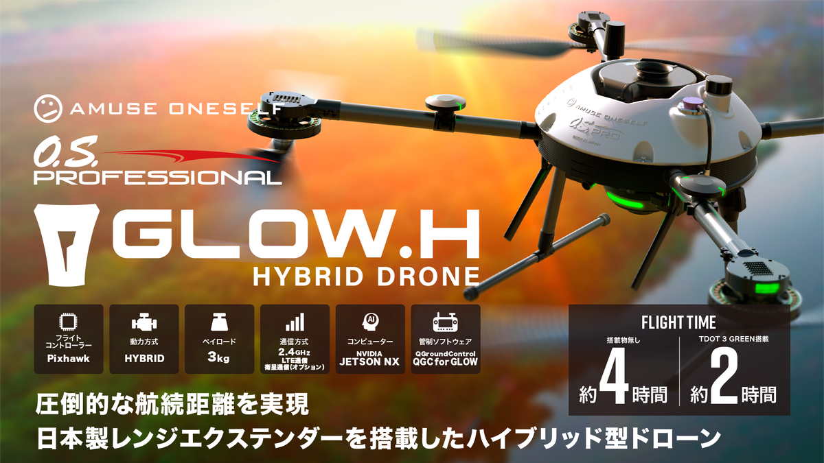 アミューズワンセルフ、長時間飛行が可能なハイブリッド式ドローンなど
