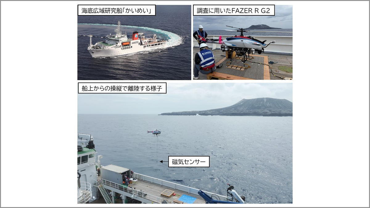 JDRONEなど4者、衛星通信を用いた無人ヘリの船上運用による火山島観測
